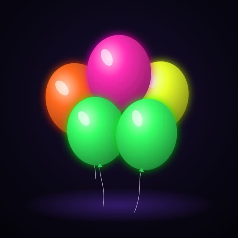 Illustration : Lot de 100 ballons fluo multicolores Ø 23 cm, sous lumière noire