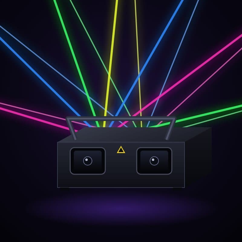 Illustration : Projecteur laser multicolore à animations, sous lumière noire